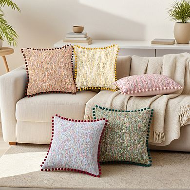 Pack of 2 Throw Pillow Covers, Boho Decorative Pillow Cases with Pom-poms 12X20/18X18 Inch