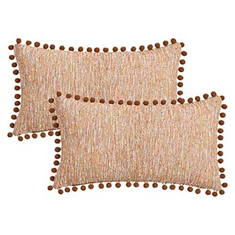 Pack of 2 Throw Pillow Covers, Boho Decorative Pillow Cases with Pom-poms 12X20/18X18 Inch