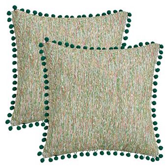 Pack of 2 Throw Pillow Covers, Boho Decorative Pillow Cases with Pom-poms 12X20/18X18 Inch