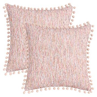 Pack of 2 Throw Pillow Covers, Boho Decorative Pillow Cases with Pom-poms 12X20/18X18 Inch