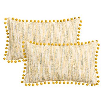 Pack of 2 Throw Pillow Covers, Boho Decorative Pillow Cases with Pom-poms 12X20/18X18 Inch