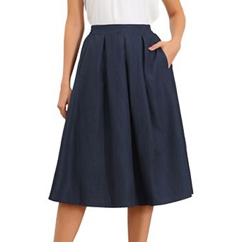 Pleated Skirts for Women High Waisted Vintage A-Line Business Casual Midi Skirts