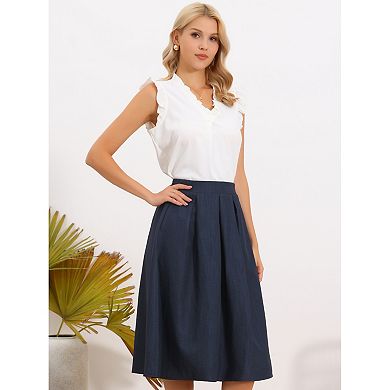 Pleated Skirts for Women High Waisted Vintage A-Line Business Casual Midi Skirts