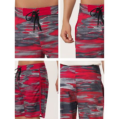 2 Packs Men's Summer Drawstring Waist Contrast Color Printed Swim Shorts