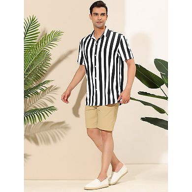 2 Packs Men's Stripe Shirt Short Sleeved Color Block Button Down Beach Shirt
