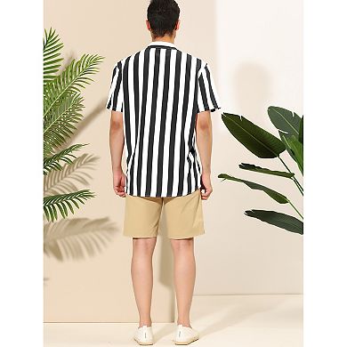 2 Packs Men's Stripe Shirt Short Sleeved Color Block Button Down Beach Shirt