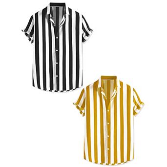 2 Packs Men's Stripe Shirt Short Sleeved Color Block Button Down Beach Shirt
