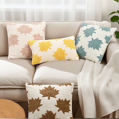 Pack of 2 Maple Leaf Jacquard Decorative Throw Pillow Covers Soft Cushion Cases 12X20/18X18 Inch