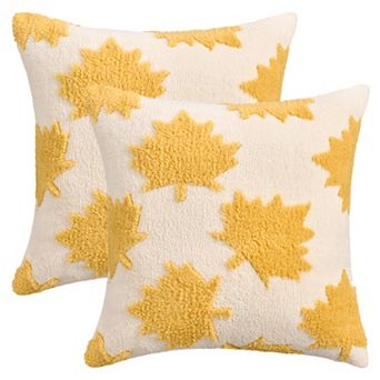 Pack of 2 Maple Leaf Jacquard Decorative Throw Pillow Covers Soft Cushion Cases 12X20/18X18 Inch