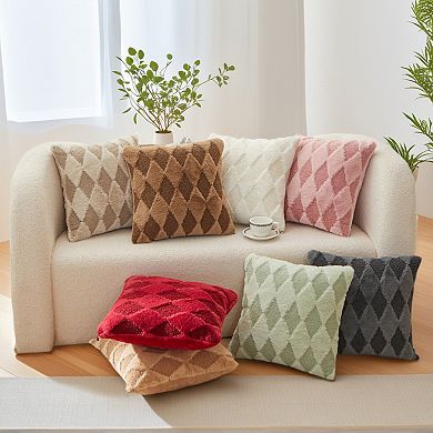 Pack of 2 Geometry Throw Pillow Covers Soft Plush Cushion Case with Diamond Pattern 16X16 Inch