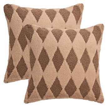 Pack of 2 Geometry Throw Pillow Covers Soft Plush Cushion Case with Diamond Pattern 16X16 Inch