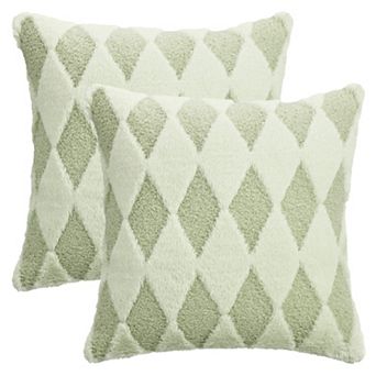 Pack of 2 Geometry Throw Pillow Covers Soft Plush Cushion Case with Diamond Pattern 16X16 Inch