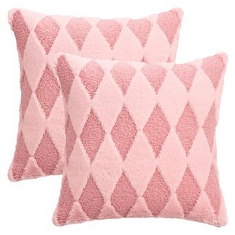 Pack of 2 Geometry Throw Pillow Covers Soft Plush Cushion Case with Diamond Pattern 16X16 Inch