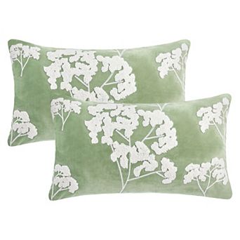 2 pc Velvet Soft Decorative Throw Pillow Covers Plum Blossom Embroidery Pillowcases 12X20/18X18 Inch