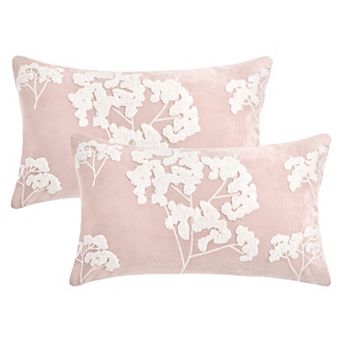 2 pc Velvet Soft Decorative Throw Pillow Covers Plum Blossom Embroidery Pillowcases 12X20/18X18 Inch