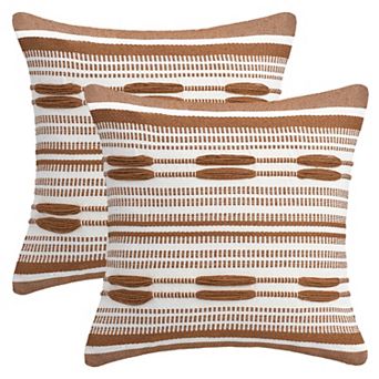 Boho Striped Decorative Throw Pillow Covers Pack of 2 Soft Square Cushion Covers for Sofa 18X18 Inch