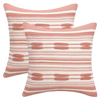 Boho Striped Decorative Throw Pillow Covers Pack of 2 Soft Square Cushion Covers for Sofa 18X18 Inch