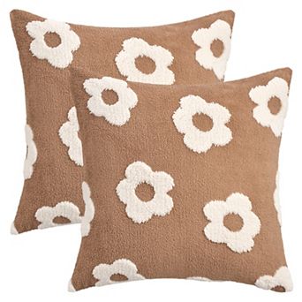 2 Packs Flower Jacquard Decorative Throw Pillow Covers Floral Pattern Cushion Cases 12X20/18X18 Inch