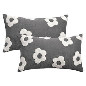 2 Packs Flower Jacquard Decorative Throw Pillow Covers Floral Pattern Cushion Cases 12X20/18X18 Inch
