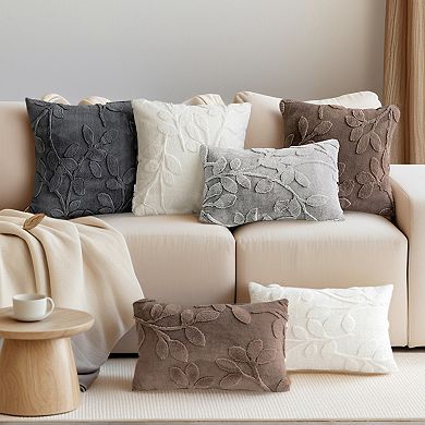 Pack of 2 Leaf Jacquard Plush Pillow Covers Soft Cushion Cases Pillowcases for Sofa Living Room