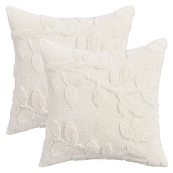 Pack of 2 Leaf Jacquard Plush Pillow Covers Soft Cushion Cases Pillowcases for Sofa Living Room