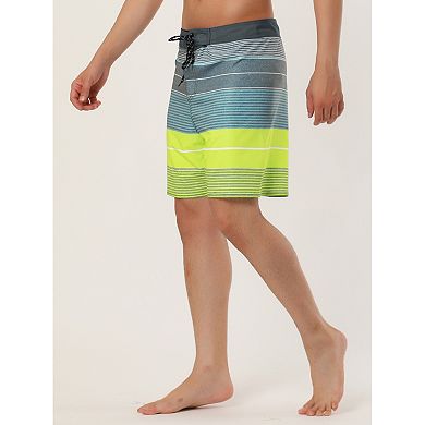 2 Packs Men's Summer Printed Drawstring Color Block Swim Beach Shorts Boardshorts