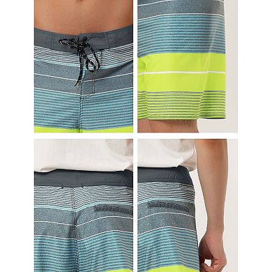 2 Packs Men's Summer Printed Drawstring Color Block Swim Beach Shorts Boardshorts
