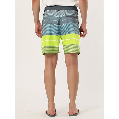 2 Packs Men's Summer Printed Drawstring Color Block Swim Beach Shorts Boardshorts