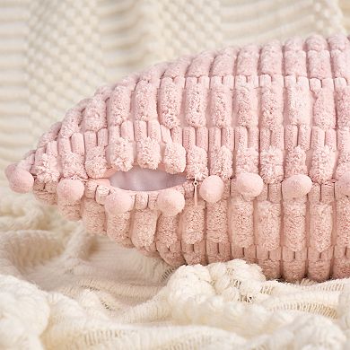 Corduroy Solid Throw Pillow Covers Set of 2 Plaid Texture Decorative Cushion with Pom-pom Edges Case