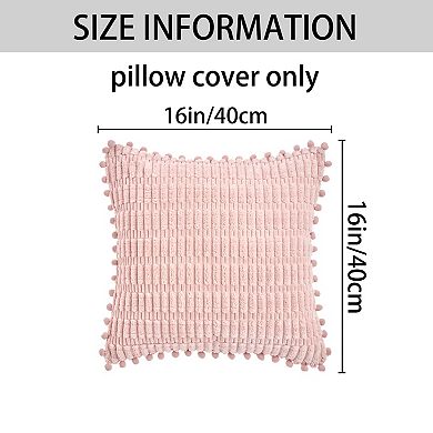 Corduroy Solid Throw Pillow Covers Set of 2 Plaid Texture Decorative Cushion with Pom-pom Edges Case