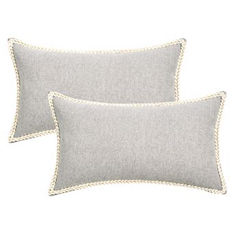 Pack of 2 Decorative Throw Pillow Covers Soft Solid Cushion Cases with Trim 12X20/18X18 Inch