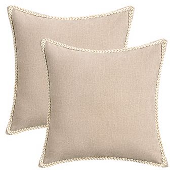 Pack of 2 Decorative Throw Pillow Covers Soft Solid Cushion Cases with Trim 12X20/18X18 Inch