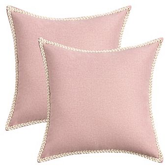 Pack of 2 Decorative Throw Pillow Covers Soft Solid Cushion Cases with Trim 12X20/18X18 Inch
