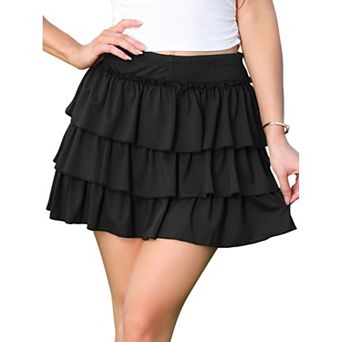 Layer Ruffle Hem Mini Skirt for Women High Waist Elastic Pleated Flowy Short Cake Skirts