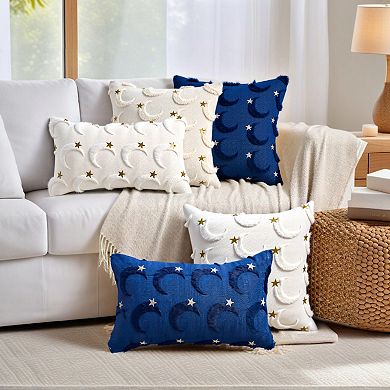 2Pcs Star Embroidered Throw Pillow Covers Cute Cartoon Moon Pattern Cushion Covers 12X20/18X18 Inch