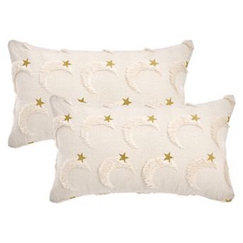 2 pc Star Embroidered Throw Pillow Covers Cute Cartoon Moon Pattern Cushion Covers 12X20/18X18 Inch