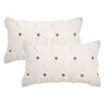 2 pc Star Embroidered Throw Pillow Covers Cute Cartoon Moon Pattern Cushion Covers 12X20/18X18 Inch