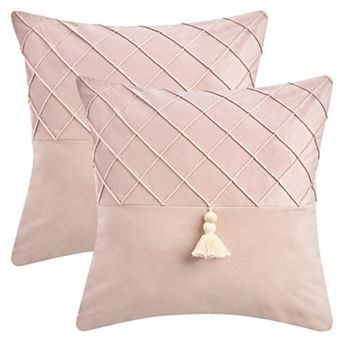 Set of 2 Diamond Pattern Throw Pillow Covers with Tassel Boho Soft Pillow Cases 12X20/18X18 Inch