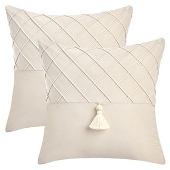 Set of 2 Diamond Pattern Throw Pillow Covers with Tassel Boho Soft Pillow Cases 12X20/18X18 Inch