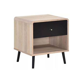 Kings Brand Furniture Nathan Side End Table with Drawer Open Shelf, Bedroom Bedside Nightstand
