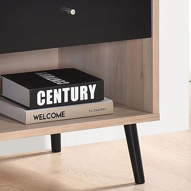 Kings Brand Furniture Nathan Side End Table with Drawer Open Shelf, Bedroom Bedside Nightstand