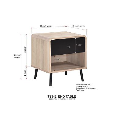 Kings Brand Furniture Nathan Side End Table with Drawer Open Shelf, Bedroom Bedside Nightstand