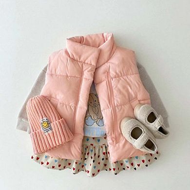 Baby Solid Color Quilted Thickened Vest Coat In Winter