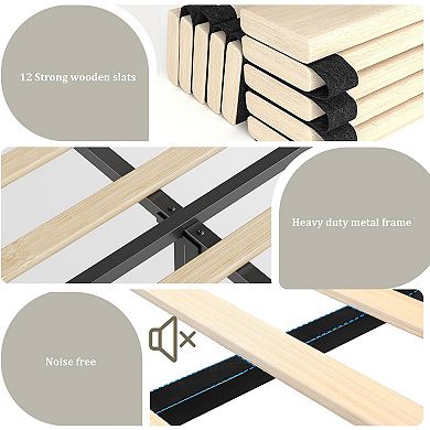 Full/Queen/King Size Platform Upholstered Bed Frame - 50.8in Tall Headboard, 4 Storage Drawers