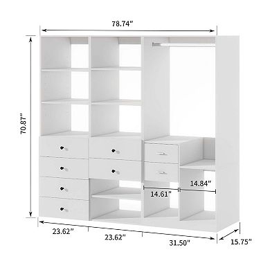 Closet System, Closet Organizers System with 8 Drawers and Hanging Rail, 10 ‎Shelves for Bedroom