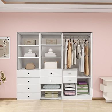 Closet System, Closet Organizers System with 8 Drawers and Hanging Rail, 10 ‎Shelves for Bedroom