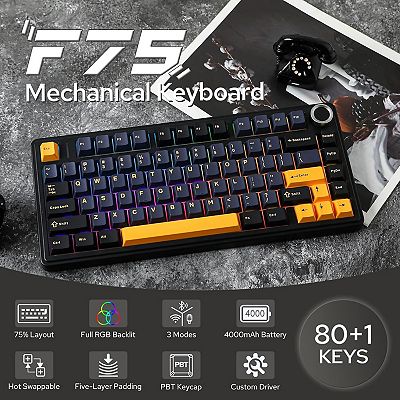 AULA F75 81-Key Wireless Hot Swappable, Gaming, RGB, Knob, 4000
