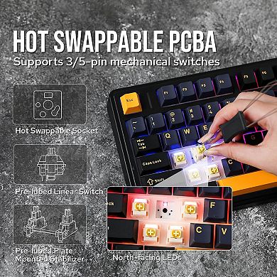 AULA F75 81-Key Wireless Hot Swappable, Gaming, RGB, Knob, 4000 mAH Battery, Normal/Patterned Keycap