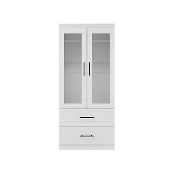 Wardrobe Closet, Bedroom Armoires with Hanging Rod, Armoire Wardrobe Closet with 2 Glass Doors