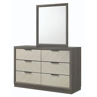 Kings Brand Furniture Visalia 6 Drawer Wooden Dresser and Mirror for Entryway, Bedroom